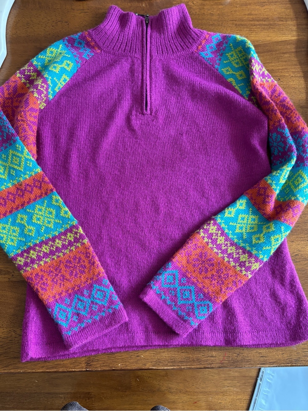 Alpaca Imports Fuchsia 1/4 Zip Fair Isle Sweater size small